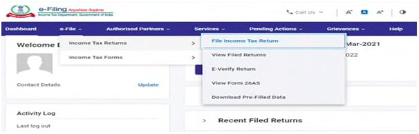 1 inside -e-file Income Tax Returns - New Portal - Taxscan