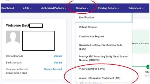 Income Tax E-Filing Portal - AIS - inside 1 - taxscan