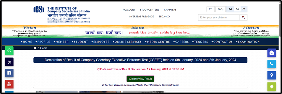 ICSI releases Results of Company Secretary Executive Entrance Test ...
