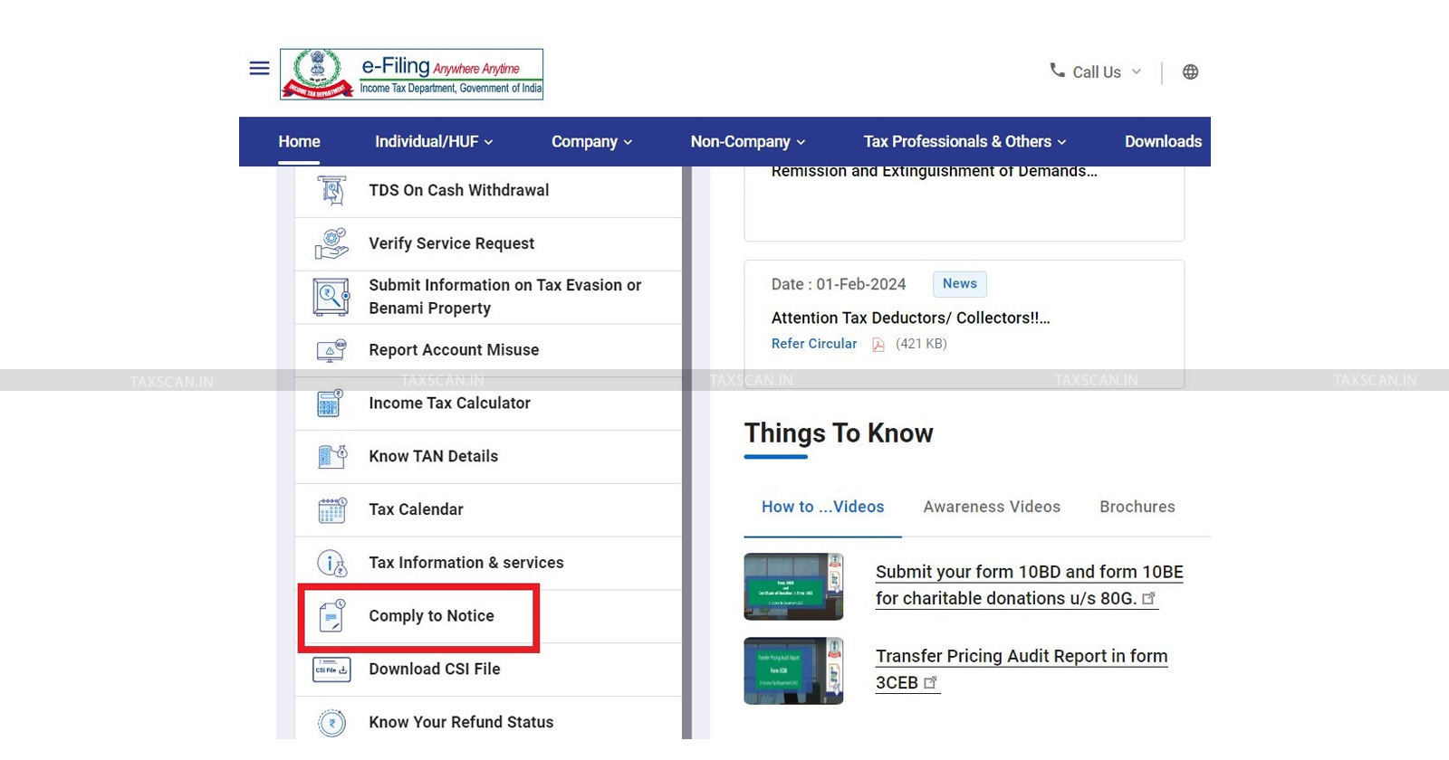 Income Tax - Comply to Notice - CTN facility - Income Tax Portal - Responding to income tax notice - taxscan